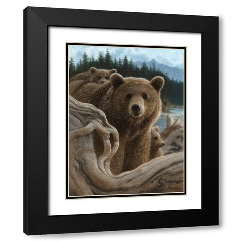 Brown Bears - Backpacking Black Modern Wood Framed Art Print with Double Matting by Bogle, Collin