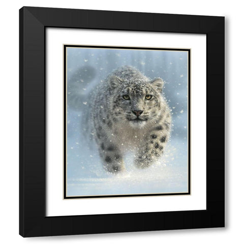 Snow Leopard - Snow Ghost - Vertical Black Modern Wood Framed Art Print with Double Matting by Bogle, Collin