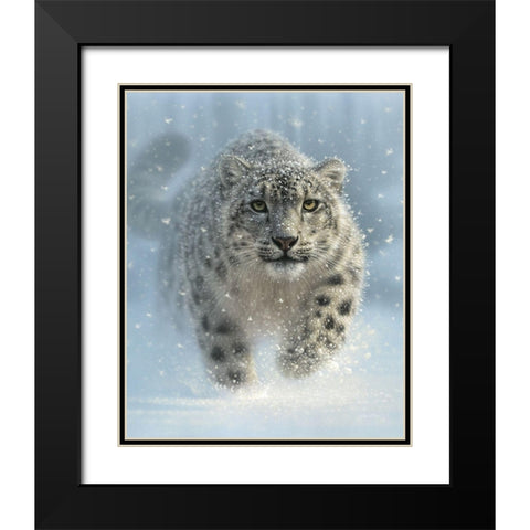 Snow Leopard - Snow Ghost - Vertical Black Modern Wood Framed Art Print with Double Matting by Bogle, Collin