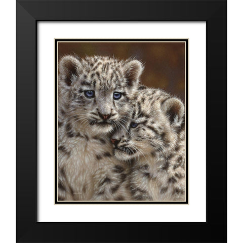 Snow Leopard Cubs - Playmates Black Modern Wood Framed Art Print with Double Matting by Bogle, Collin
