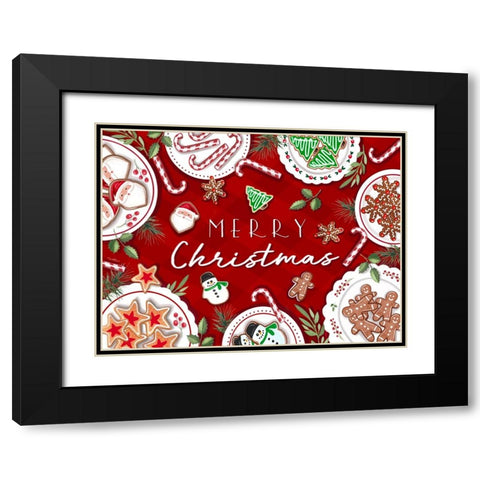 Merry Christmas Black Modern Wood Framed Art Print with Double Matting by Tyndall, Elizabeth