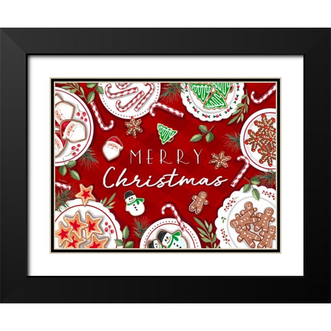 Merry Christmas Black Modern Wood Framed Art Print with Double Matting by Tyndall, Elizabeth