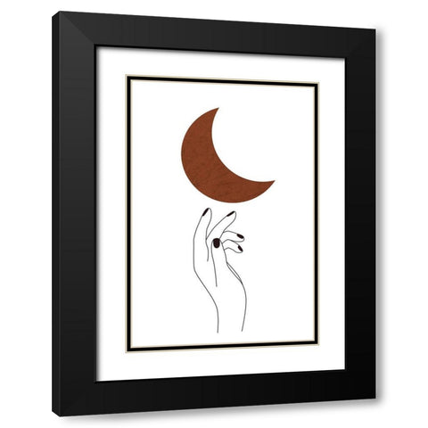 Hand and Moon Black Modern Wood Framed Art Print with Double Matting by JJ Design House