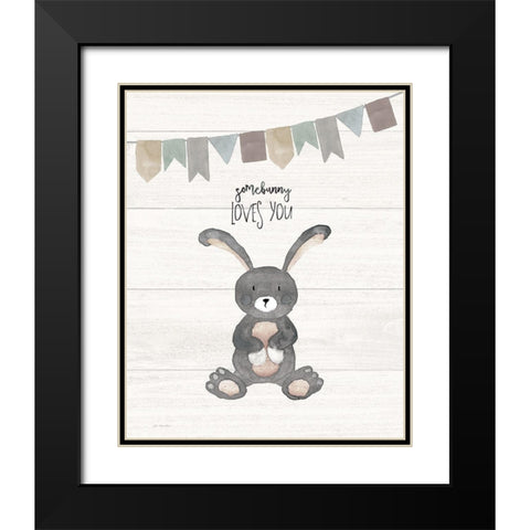 Somebunny Loves You Black Modern Wood Framed Art Print with Double Matting by Moulton, Jo