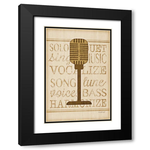 Music Microphone Black Modern Wood Framed Art Print with Double Matting by Pugh, Jennifer