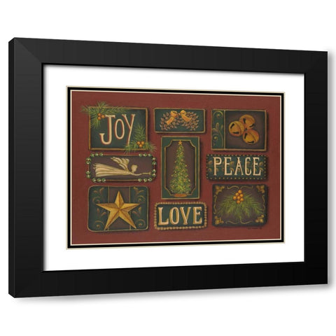 Joy Peace Love Black Modern Wood Framed Art Print with Double Matting by Lewis, Kim