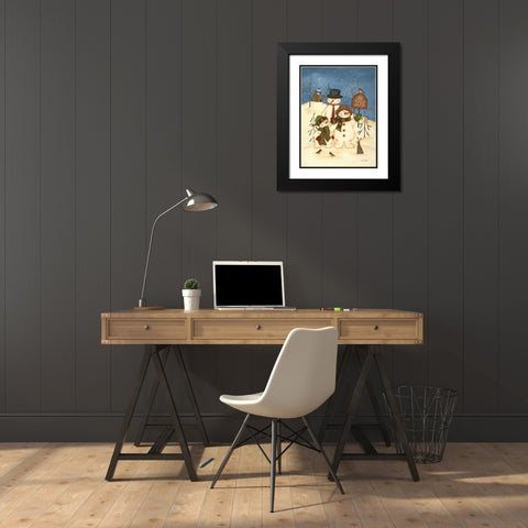 Snowman Family Joy Black Modern Wood Framed Art Print with Double Matting by Lewis, Kim