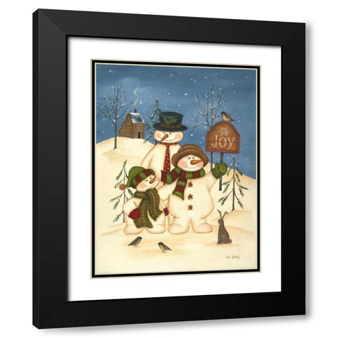 Snowman Family Joy Black Modern Wood Framed Art Print with Double Matting by Lewis, Kim