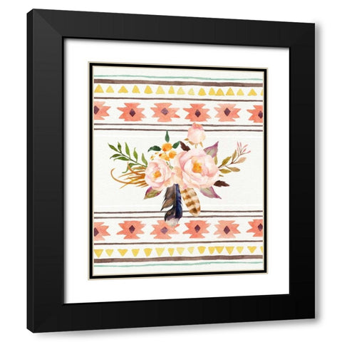 Tribal Flowers and Pattern Black Modern Wood Framed Art Print with Double Matting by Moss, Tara
