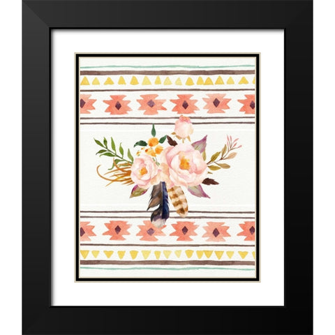 Tribal Flowers and Pattern Black Modern Wood Framed Art Print with Double Matting by Moss, Tara