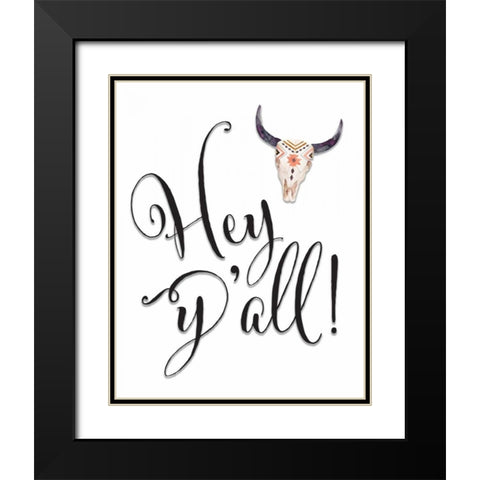 Hey Yall Bullhead Black Modern Wood Framed Art Print with Double Matting by Moss, Tara