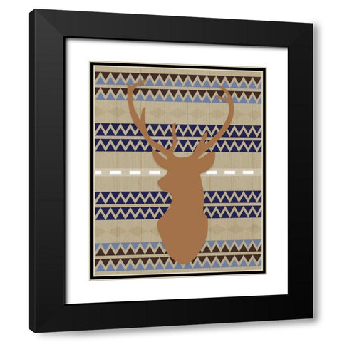 Orange Blue Tribal Deer Black Modern Wood Framed Art Print with Double Matting by Moss, Tara