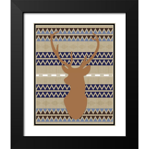 Orange Blue Tribal Deer Black Modern Wood Framed Art Print with Double Matting by Moss, Tara