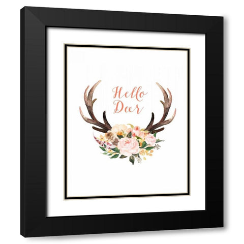 Hello Deer Floral Black Modern Wood Framed Art Print with Double Matting by Moss, Tara