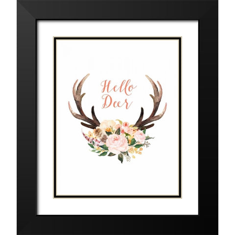 Hello Deer Floral Black Modern Wood Framed Art Print with Double Matting by Moss, Tara