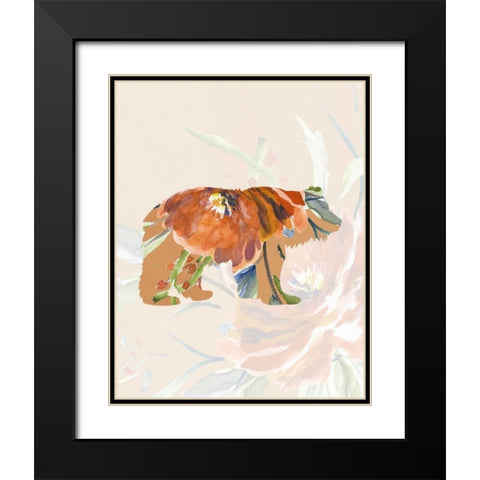 Orange Floral Bear Black Modern Wood Framed Art Print with Double Matting by Moss, Tara