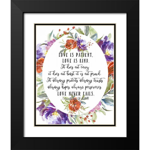 1 Corinthians 13 4, 7-8 Black Modern Wood Framed Art Print with Double Matting by Moss, Tara