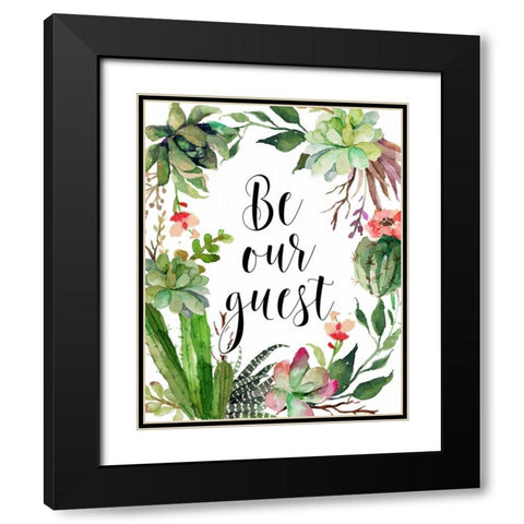Be Our Guest Wreath Black Modern Wood Framed Art Print with Double Matting by Moss, Tara