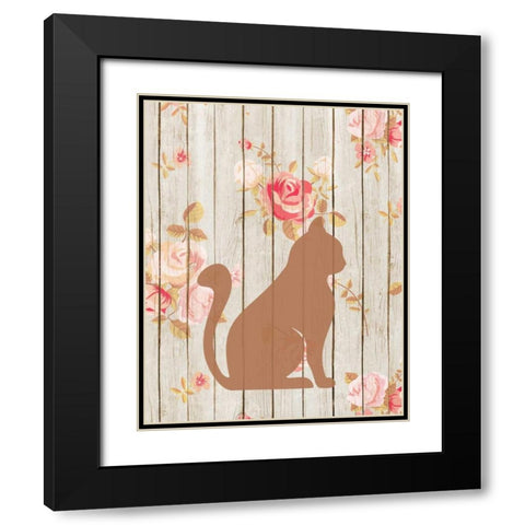 Brown Cat Floral Black Modern Wood Framed Art Print with Double Matting by Moss, Tara