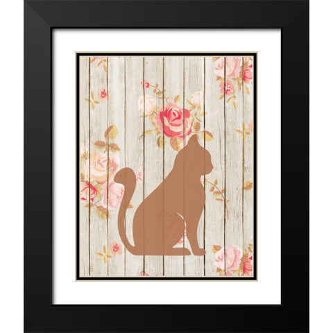 Brown Cat Floral Black Modern Wood Framed Art Print with Double Matting by Moss, Tara