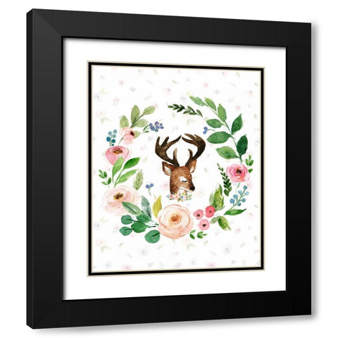 Watercolor Deer Black Modern Wood Framed Art Print with Double Matting by Moss, Tara