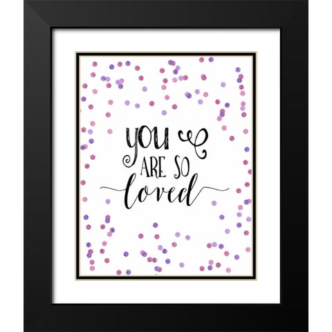 So Loved Pink and Purple Confetti Black Modern Wood Framed Art Print with Double Matting by Moss, Tara
