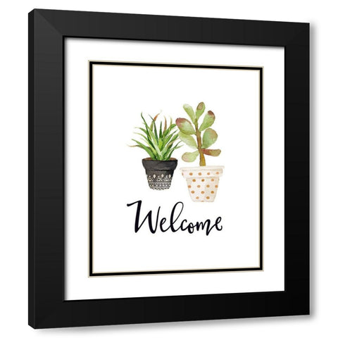 Welcome Succulents Black Modern Wood Framed Art Print with Double Matting by Moss, Tara