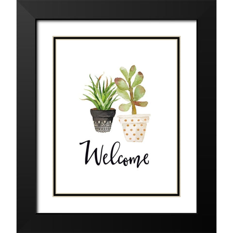 Welcome Succulents Black Modern Wood Framed Art Print with Double Matting by Moss, Tara