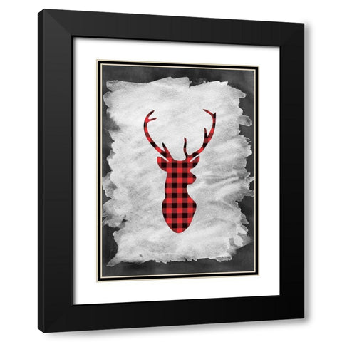 Plaid Deer Head Black Modern Wood Framed Art Print with Double Matting by Moss, Tara