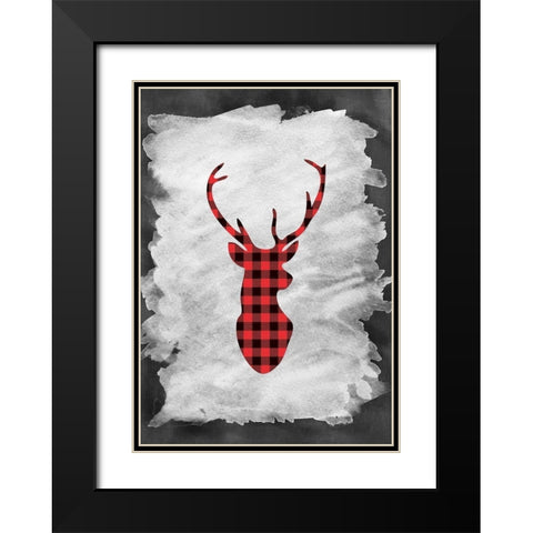 Plaid Deer Head Black Modern Wood Framed Art Print with Double Matting by Moss, Tara
