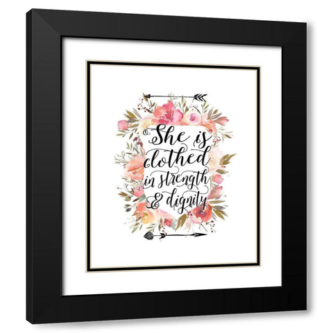 Clothed in Strength Floral Black Modern Wood Framed Art Print with Double Matting by Moss, Tara