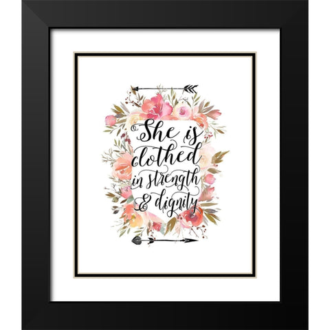 Clothed in Strength Floral Black Modern Wood Framed Art Print with Double Matting by Moss, Tara