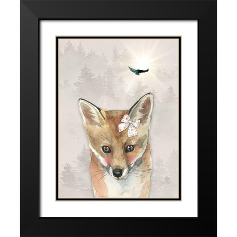 Baby Girl Fox Black Modern Wood Framed Art Print with Double Matting by Moss, Tara