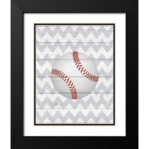 Baseball Black Modern Wood Framed Art Print with Double Matting by Robinson, Tamara