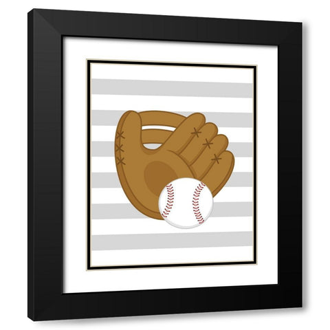 Baseball Glove Stripes Black Modern Wood Framed Art Print with Double Matting by Robinson, Tamara