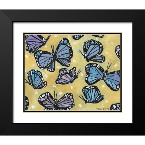 Butterflies on Yellow Black Modern Wood Framed Art Print with Double Matting by Wieners, Valerie