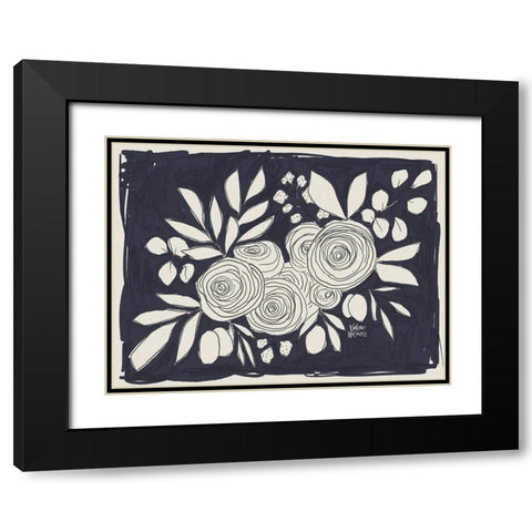 Navy Floral Black Modern Wood Framed Art Print with Double Matting by Wieners, Valerie