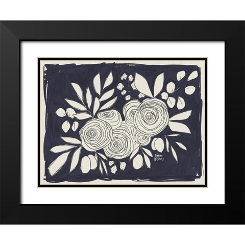 Navy Floral Black Modern Wood Framed Art Print with Double Matting by Wieners, Valerie