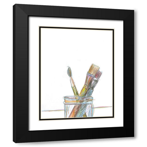 Paintbrushes Black Modern Wood Framed Art Print with Double Matting by Yellow Cafe