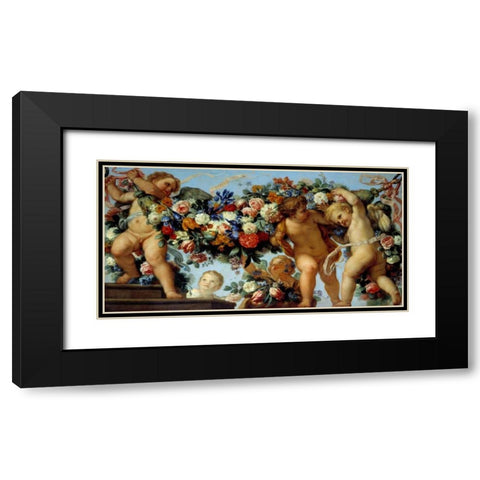 Amours et guirlandes de fleurs I Black Modern Wood Framed Art Print with Double Matting by Maratta, Carlo
