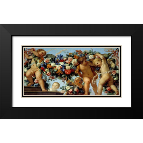 Amours et guirlandes de fleurs I Black Modern Wood Framed Art Print with Double Matting by Maratta, Carlo