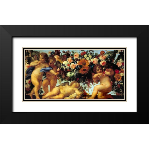 Amours et guirlandes de fleurs II Black Modern Wood Framed Art Print with Double Matting by Maratta, Carlo