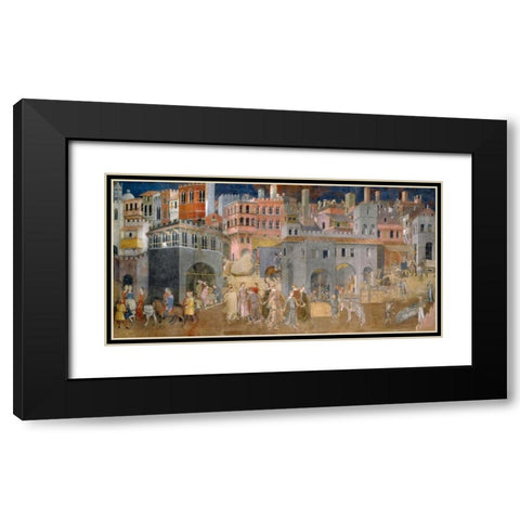 Effetti del Buon Governo in citta Black Modern Wood Framed Art Print with Double Matting by Lorenzetti, Ambrogio