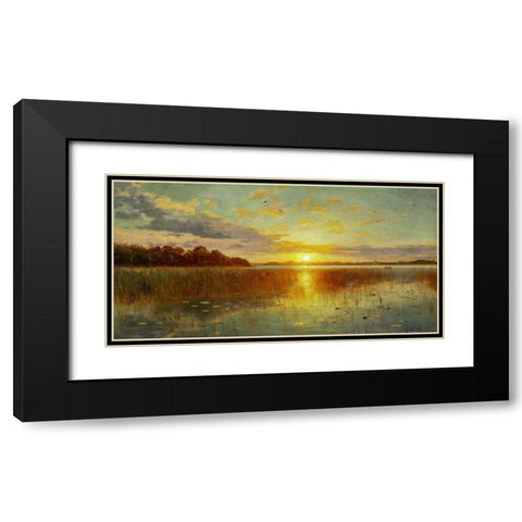 Sunset over a Danish Fiord Black Modern Wood Framed Art Print with Double Matting by Monsted, Peder Mork