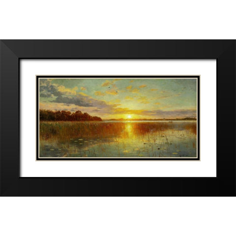 Sunset over a Danish Fiord Black Modern Wood Framed Art Print with Double Matting by Monsted, Peder Mork