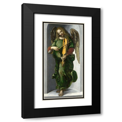 An Angel in Green with a Vielle Black Modern Wood Framed Art Print with Double Matting by After Leonardo da Vinci