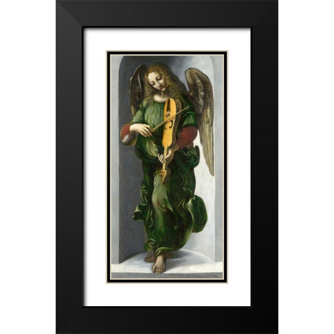 An Angel in Green with a Vielle Black Modern Wood Framed Art Print with Double Matting by After Leonardo da Vinci