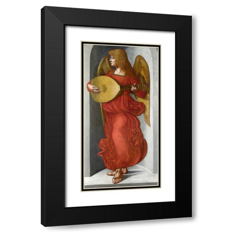 An Angel in Red with a Lute Black Modern Wood Framed Art Print with Double Matting by After Leonardo da Vinci