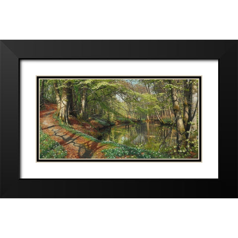 A spring day in the forest Black Modern Wood Framed Art Print with Double Matting by Monsted, Peder Mork