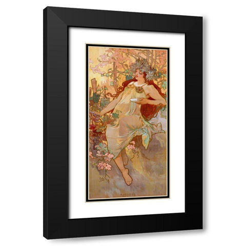 Automne Black Modern Wood Framed Art Print with Double Matting by Mucha, Alphonse